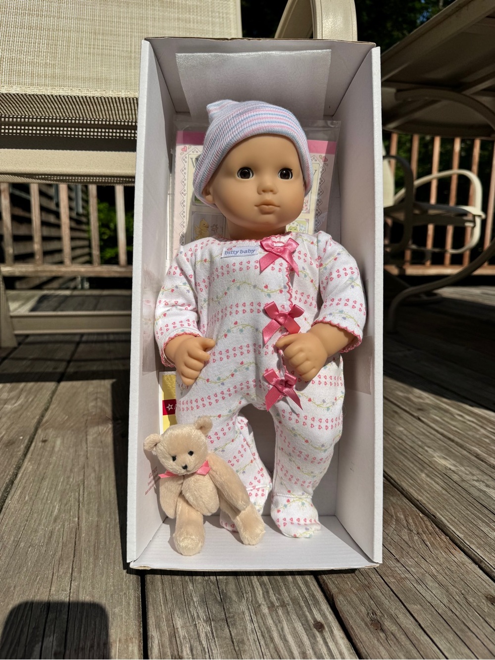 American Girl Baby Doll in Pink & White Sleep Outfit with Plush Bear - Picture 15 of 15